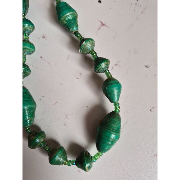 Handmade Kenyan Paper Bead Necklace Green Ethically Sourced Woman Owned Artisan - Picture 4 of 4
